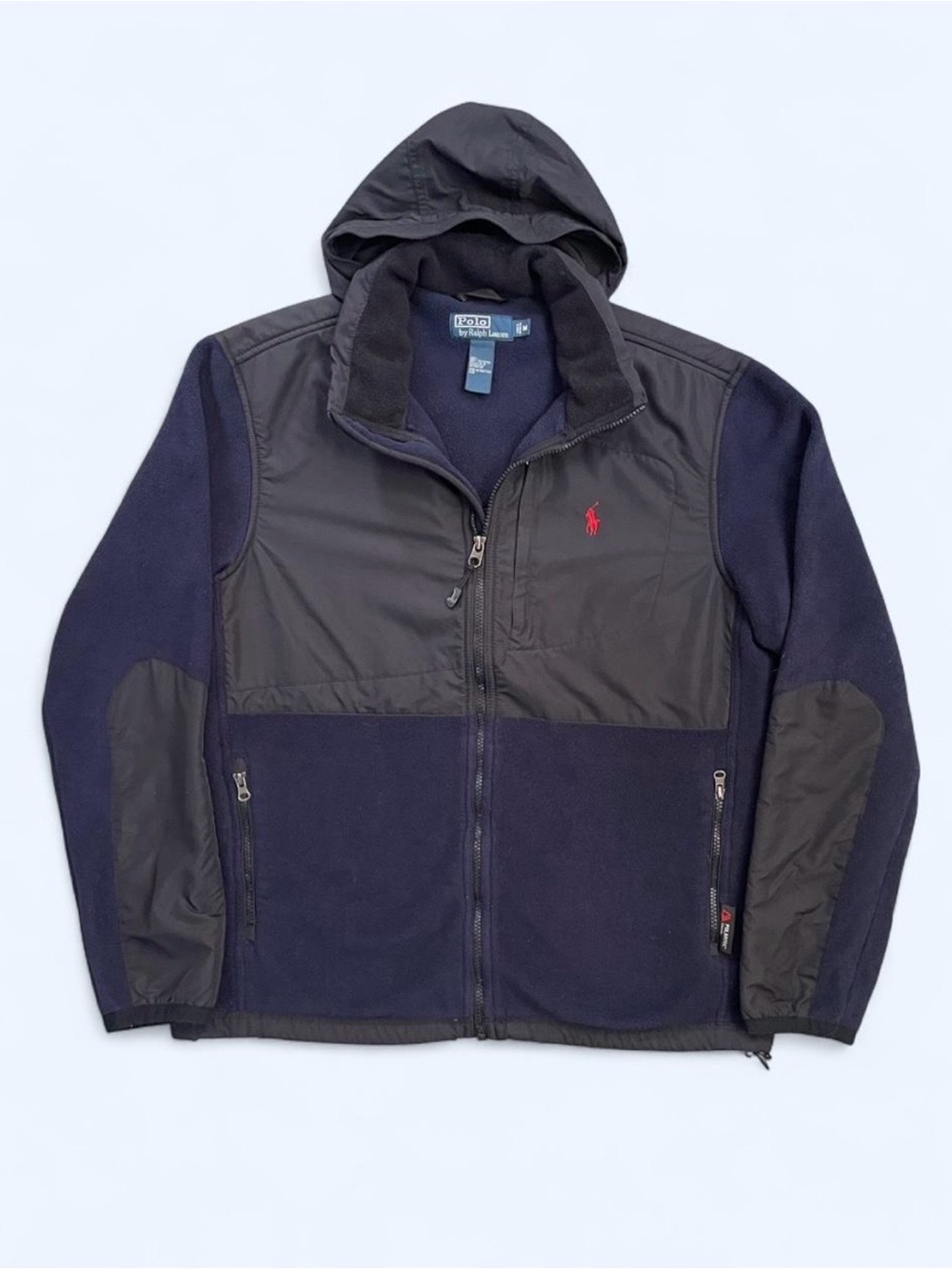 Polo Ralph Lauren Vintage Navy Black Hooded Fleece Jacket outdoor hiking camping